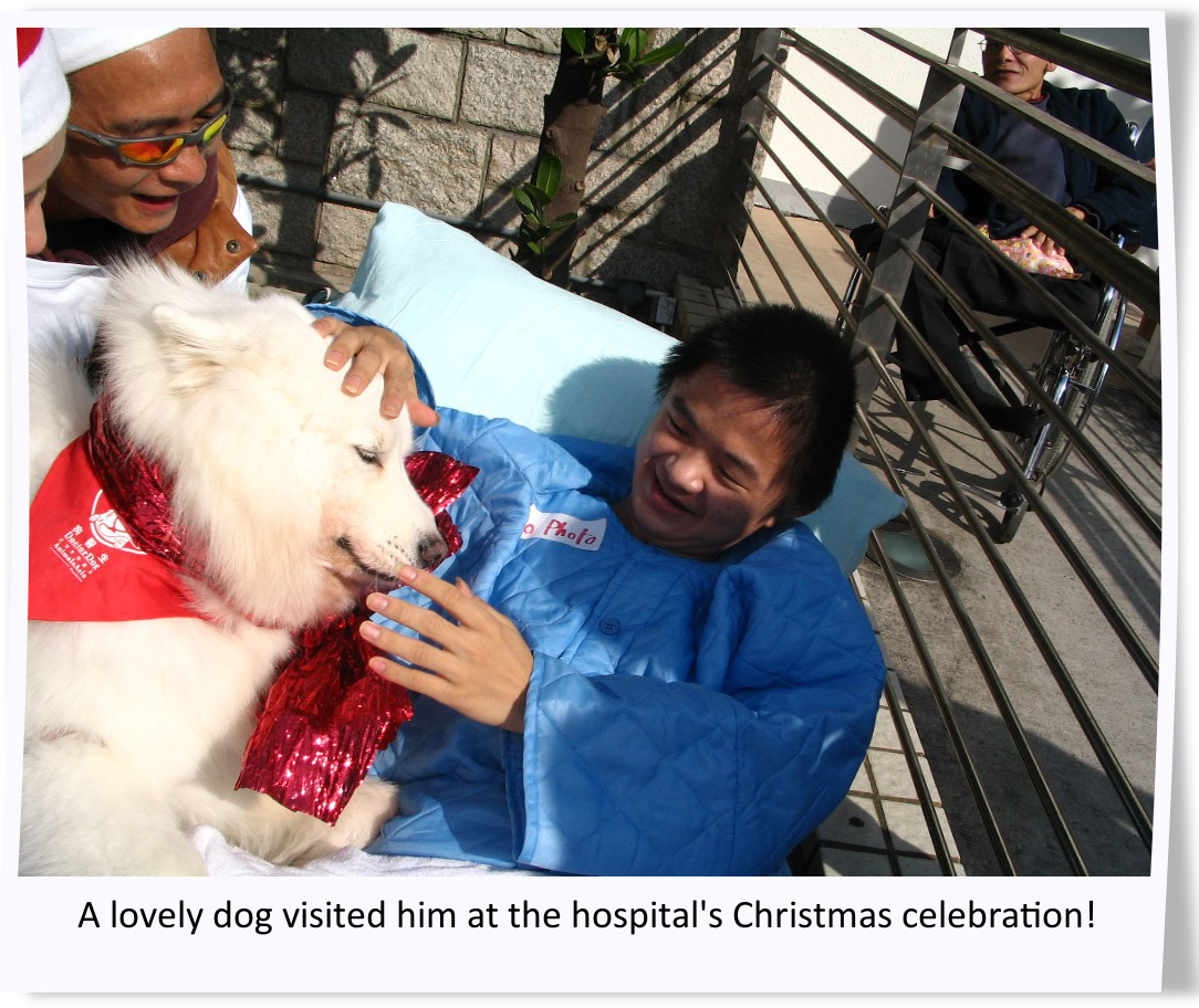 a lovely dog visited him at the hospital's christmas celebration